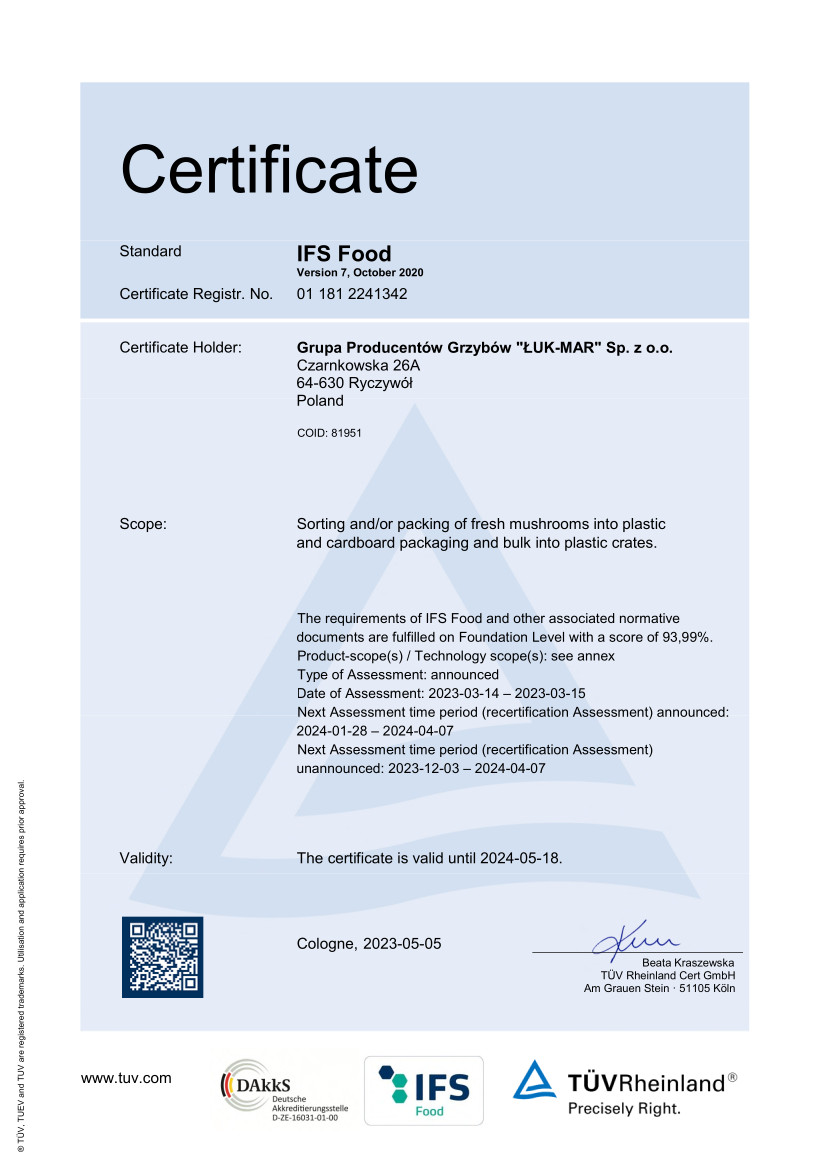 GPG ŁukMar_RA_23_IFS Food_certificate